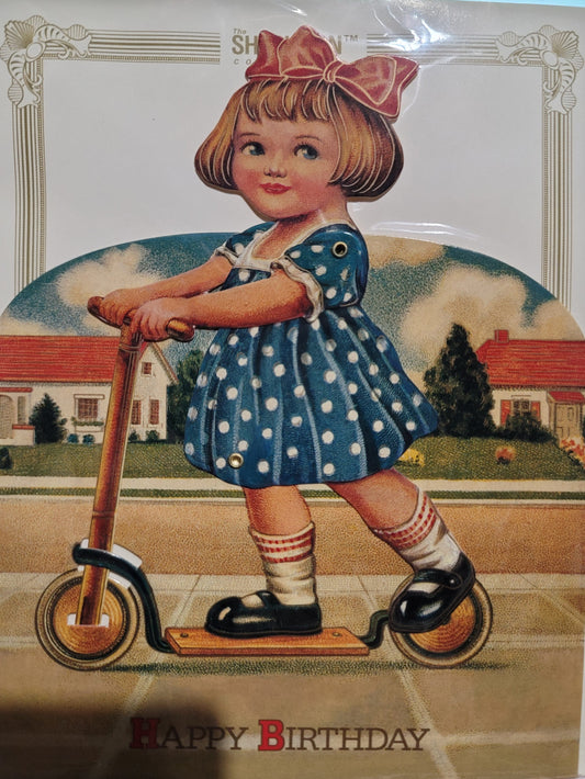 Vintage Victorian Style Mechanical Scooter Girl Birthday Card