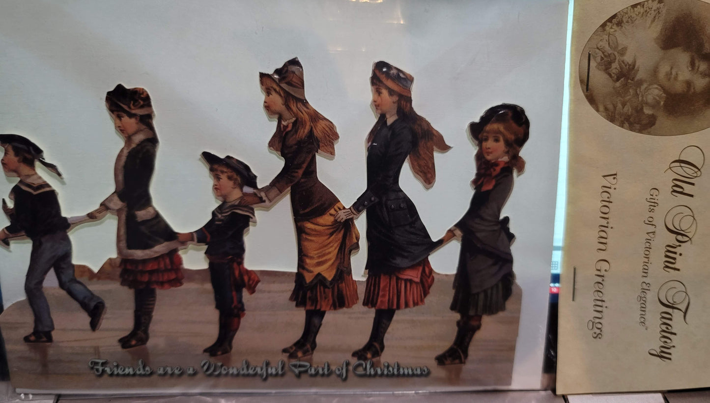 Vintage Victorian Christmas Style Standing Skaters Easel Card