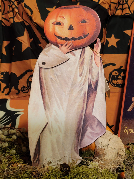 Vintage Halloween Style Clapsaddle Postcard BOO GIRL Easel Dummy Board with Mechanical Pumpkin Mask
