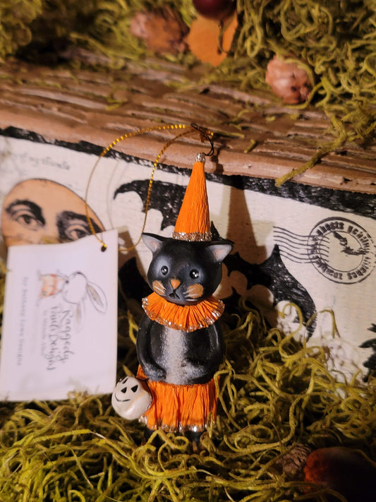 Vintage Halloween Style Bethany Lowe Black Cat Witch Catarella Ornament