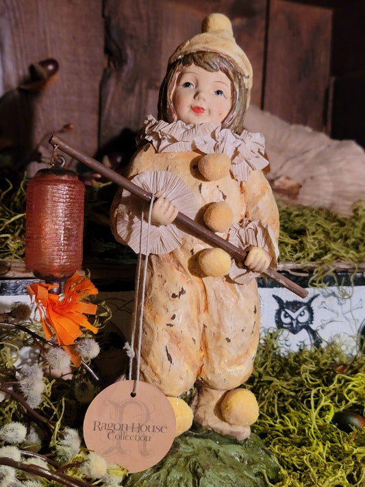 Vintage Halloween Style Trick or Treat Clown Girl with Lantern Figurine