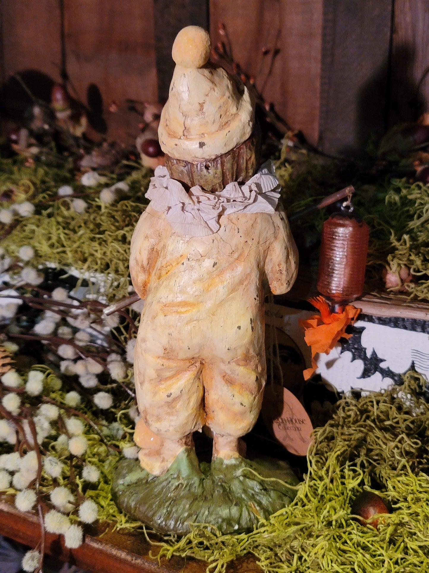 Vintage Halloween Style Trick or Treat Clown Girl with Lantern Figurine