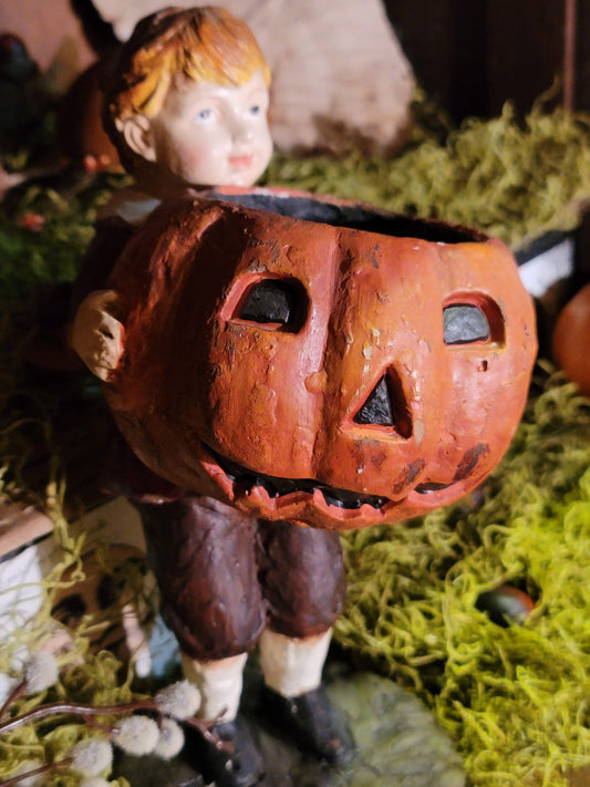 Vintage Halloween Style Postcard Pumpkin Boy Candy Container Ragon House