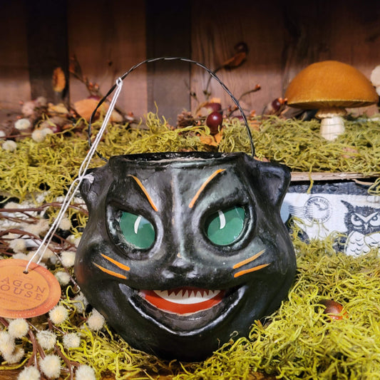 Vintage Halloween Style Black Cat Candy Bucket