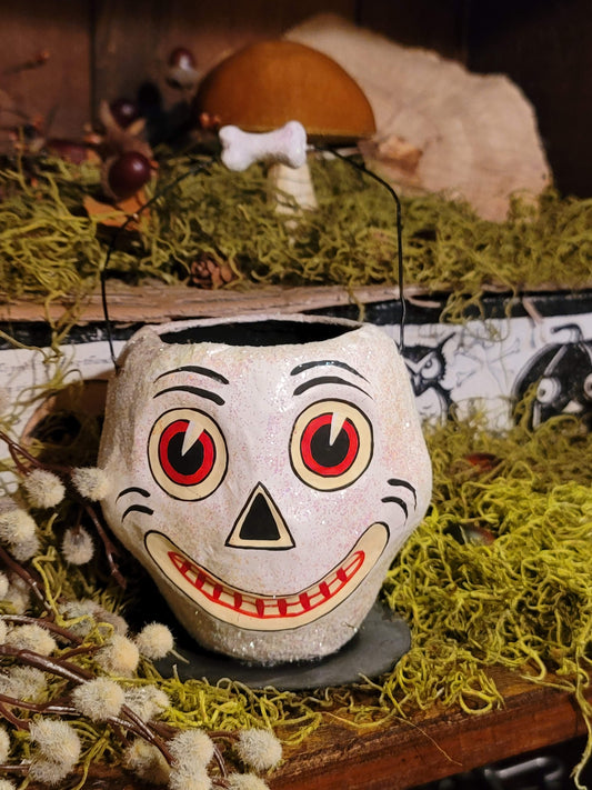 Vintage Halloween Style Glittered Skeleton Bucket Small