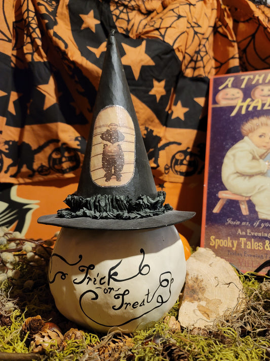 Vintage Halloween Style Dee Foust White Pumpkin Witch Container