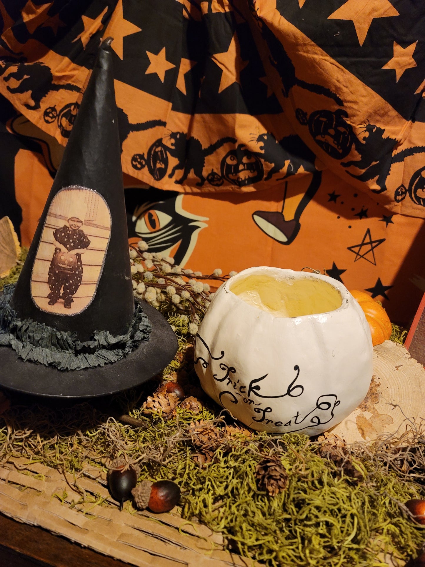 Vintage Halloween Style Dee Foust White Pumpkin Witch Container