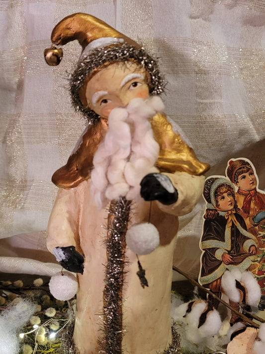 Vintage Christmas Folk Art Nicol Sayre Belsnickle Santa with Snowballs Figurine