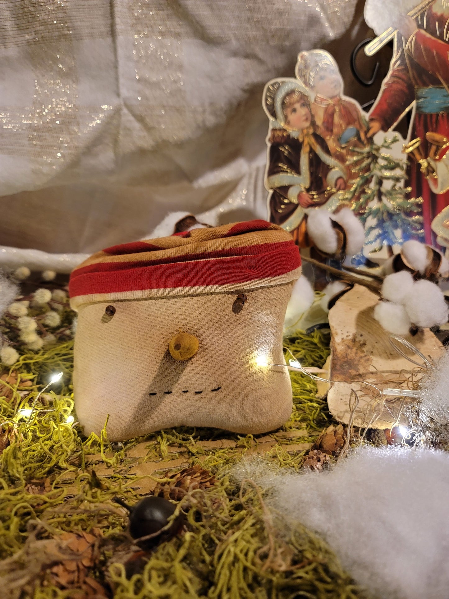 Primitive Christmas Snowman Head Pillow Ornament