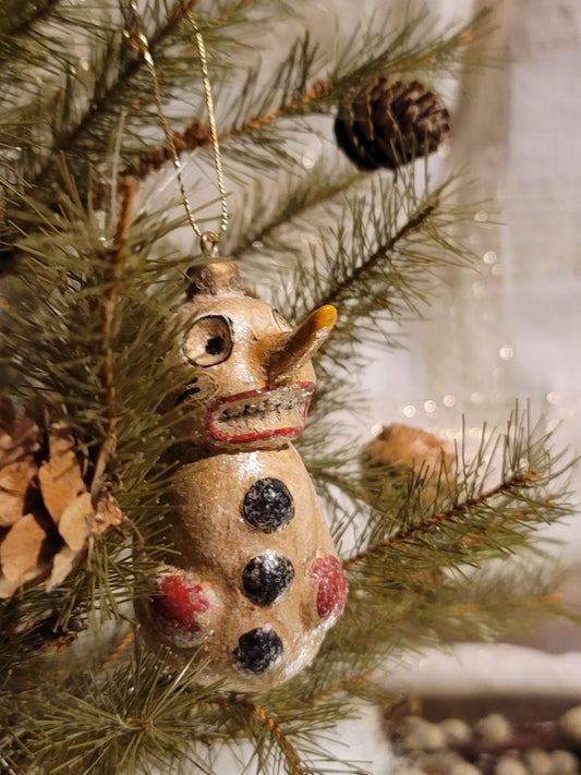 Vintage Christmas Halloween Style Silver Willow Snowman Ornament