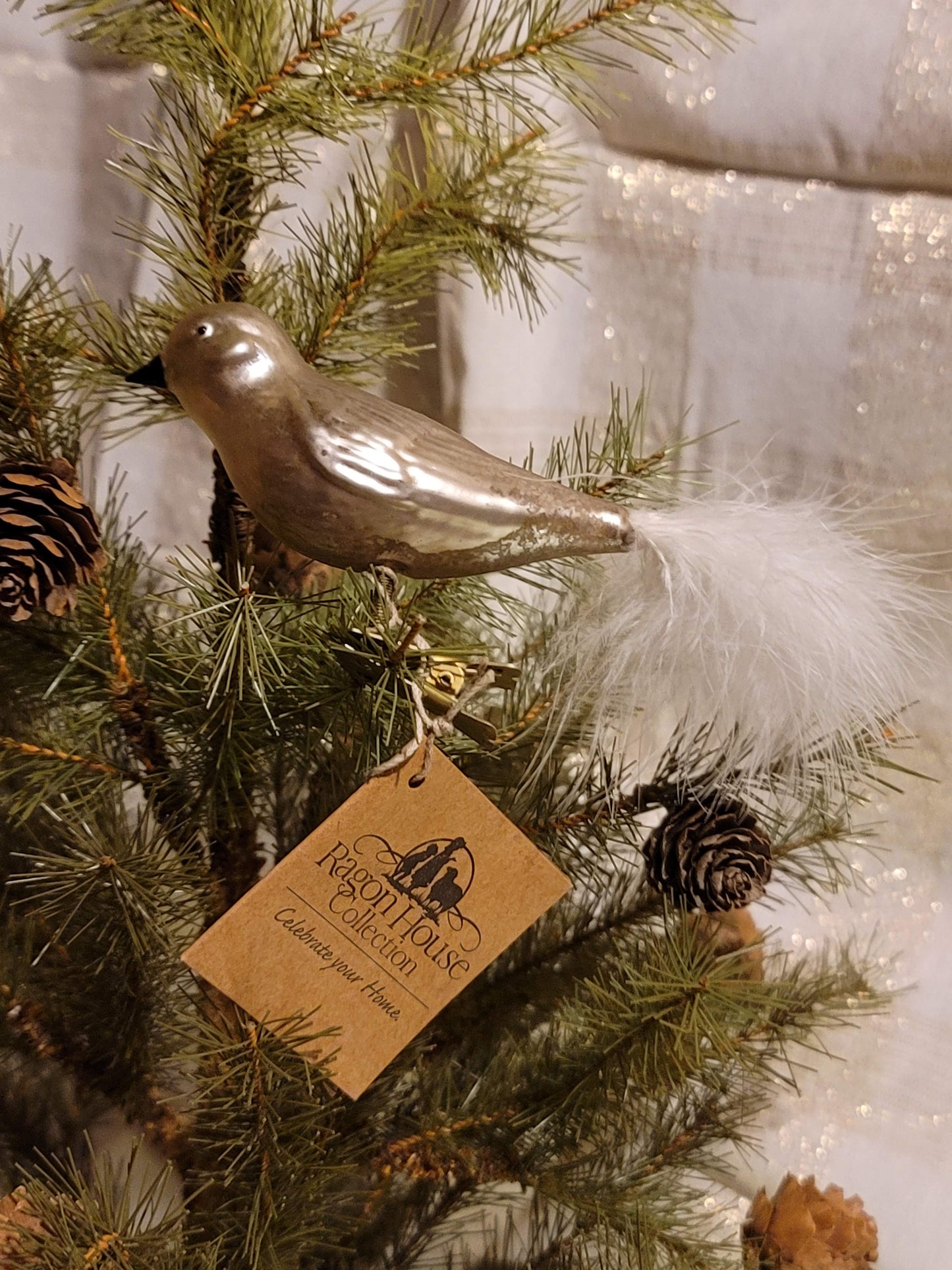 Vintage Antique German Style Christmas Sparrow Silver Mercury Ornament