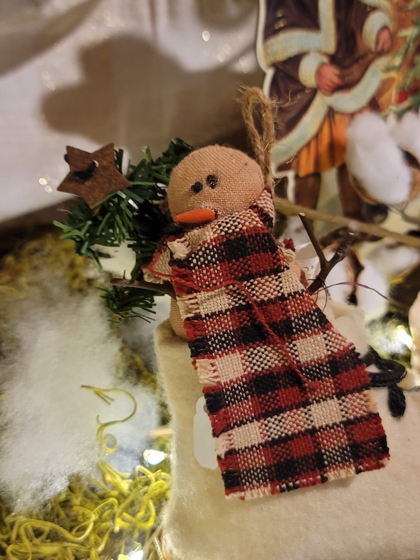 Primitive Country Christmas Snowman Ice Skate Stuffed Ornament