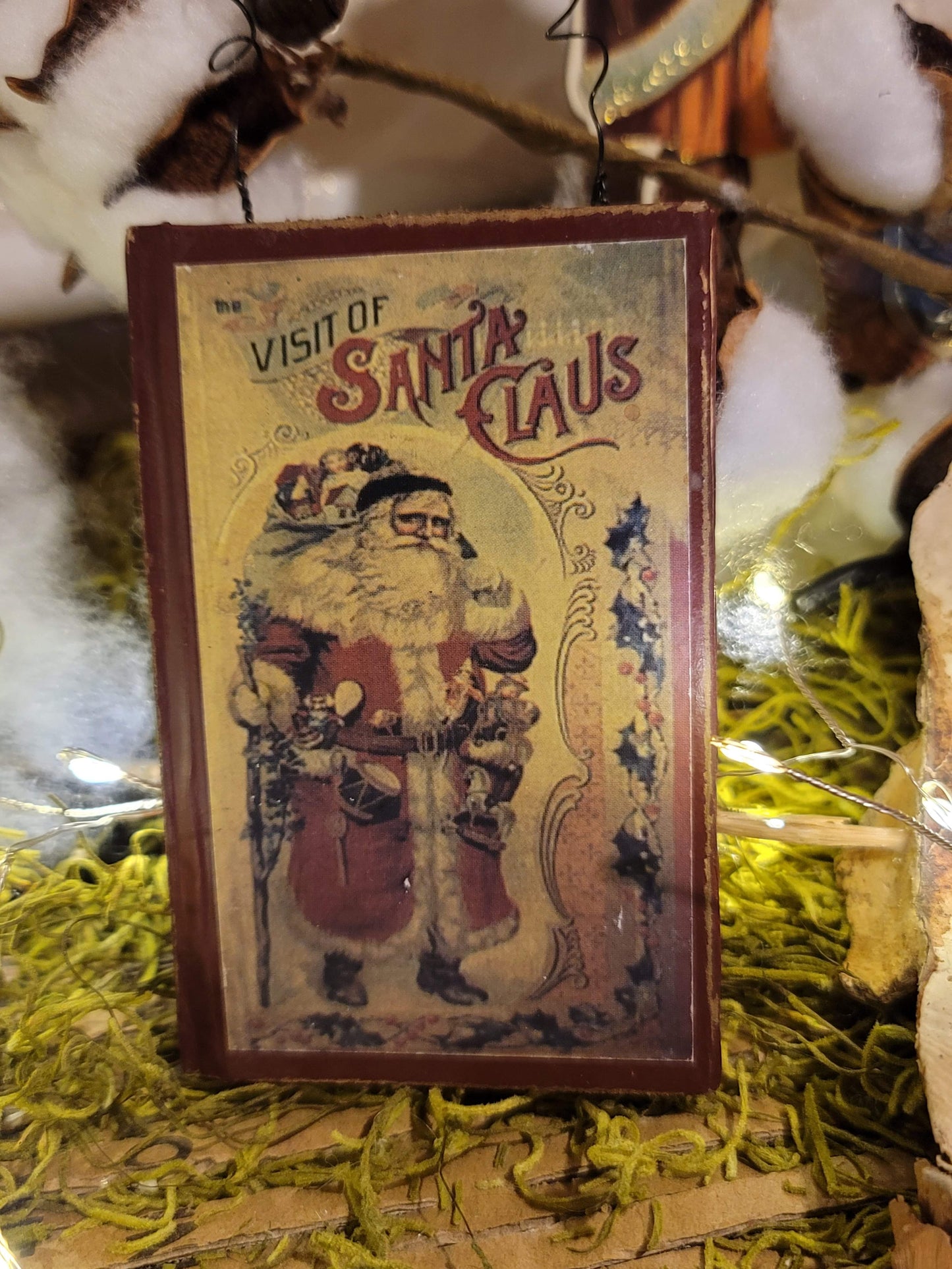 Vintage Victorian Christmas Mcloughlin Bros Antique Linen Style Book Santa Ornament