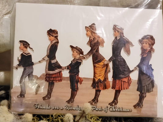 Vintage Victorian Christmas Style Standing Skaters Easel Card