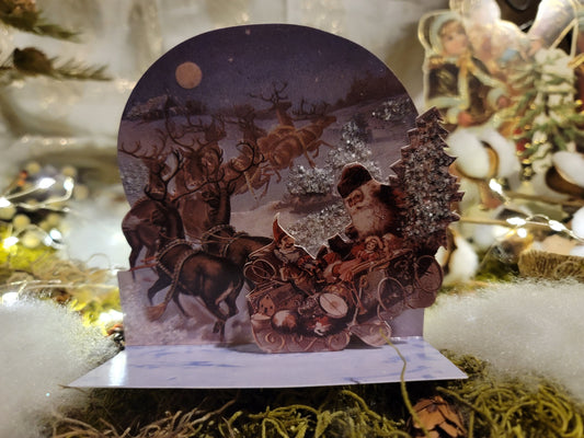 Vintage Victorian Style Night Before Christmas Glittered Father Christmas Santa Card