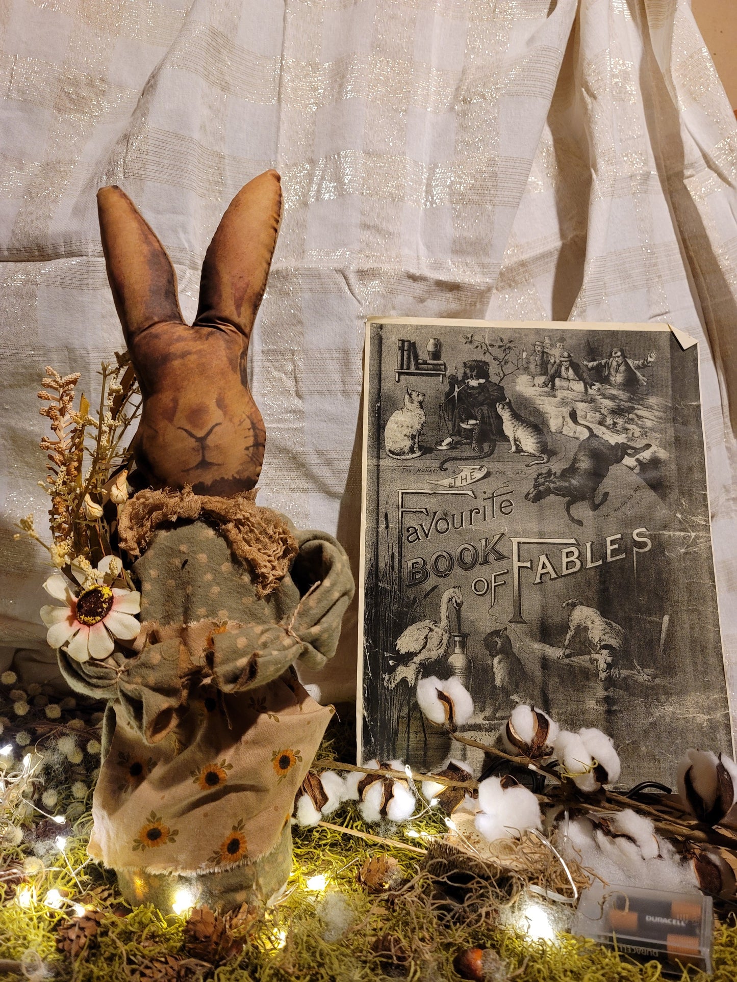 Primitive Vintage Style Stuffed Spring Sunflower Bunny Figurine