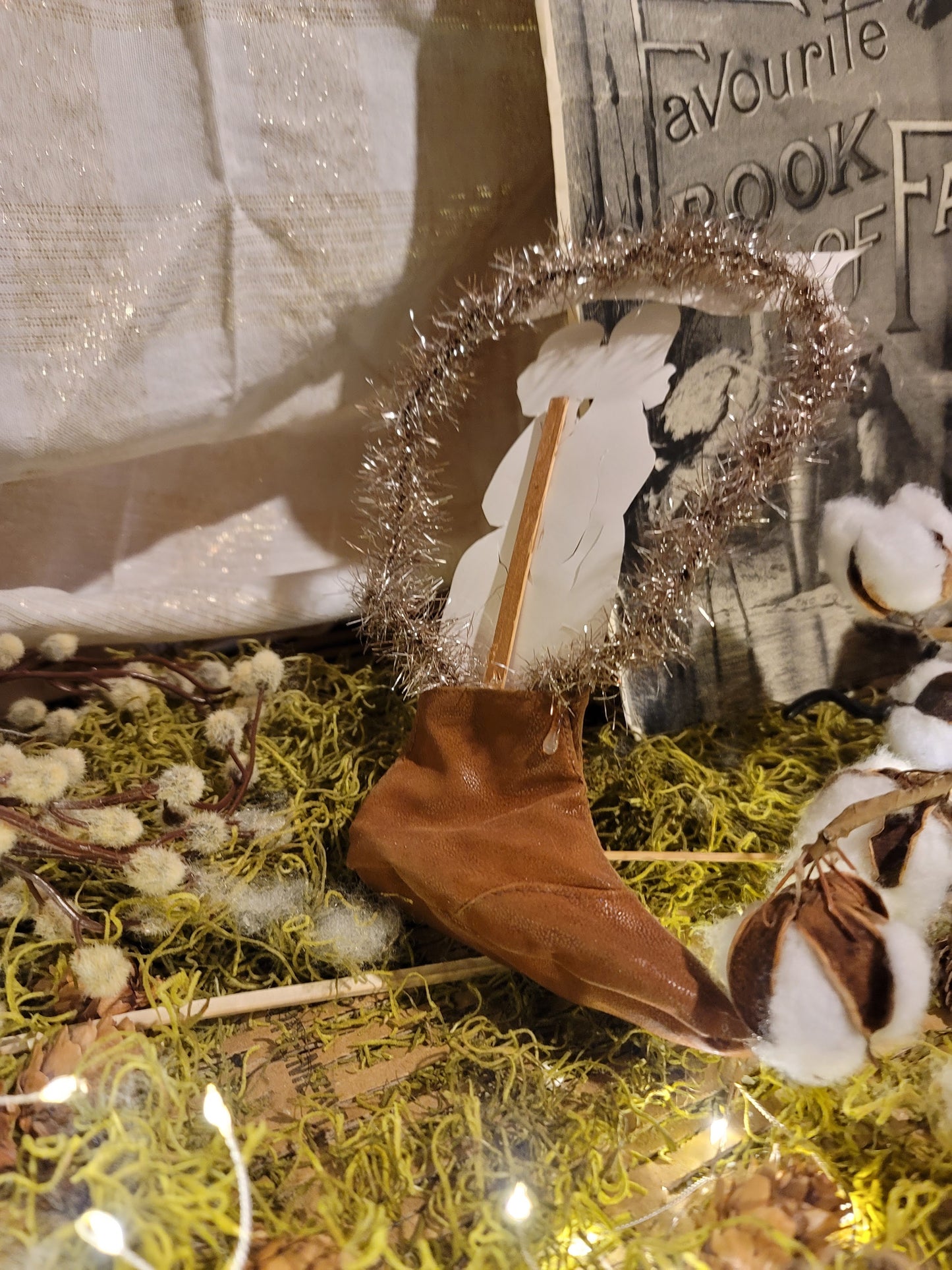 Vintage Antique Style Photo Art In Leather Baby Shoe Wreath Ornament