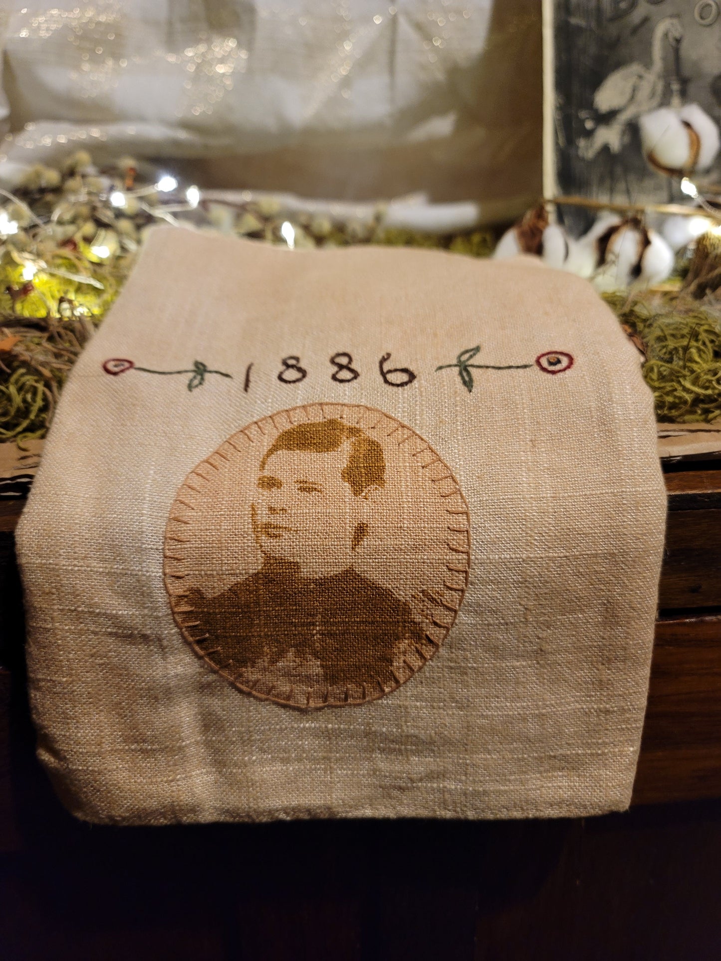 Primitive Victorian Style 1886 Tea Towel