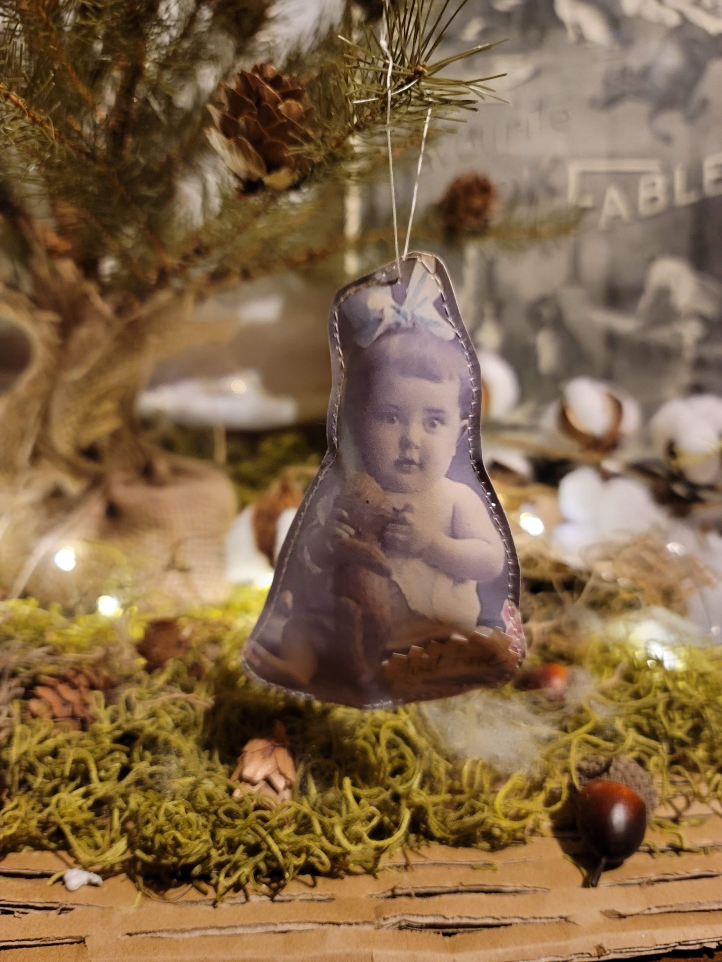 Victorian Photo Girl with Teddy Bear Paper Ornament