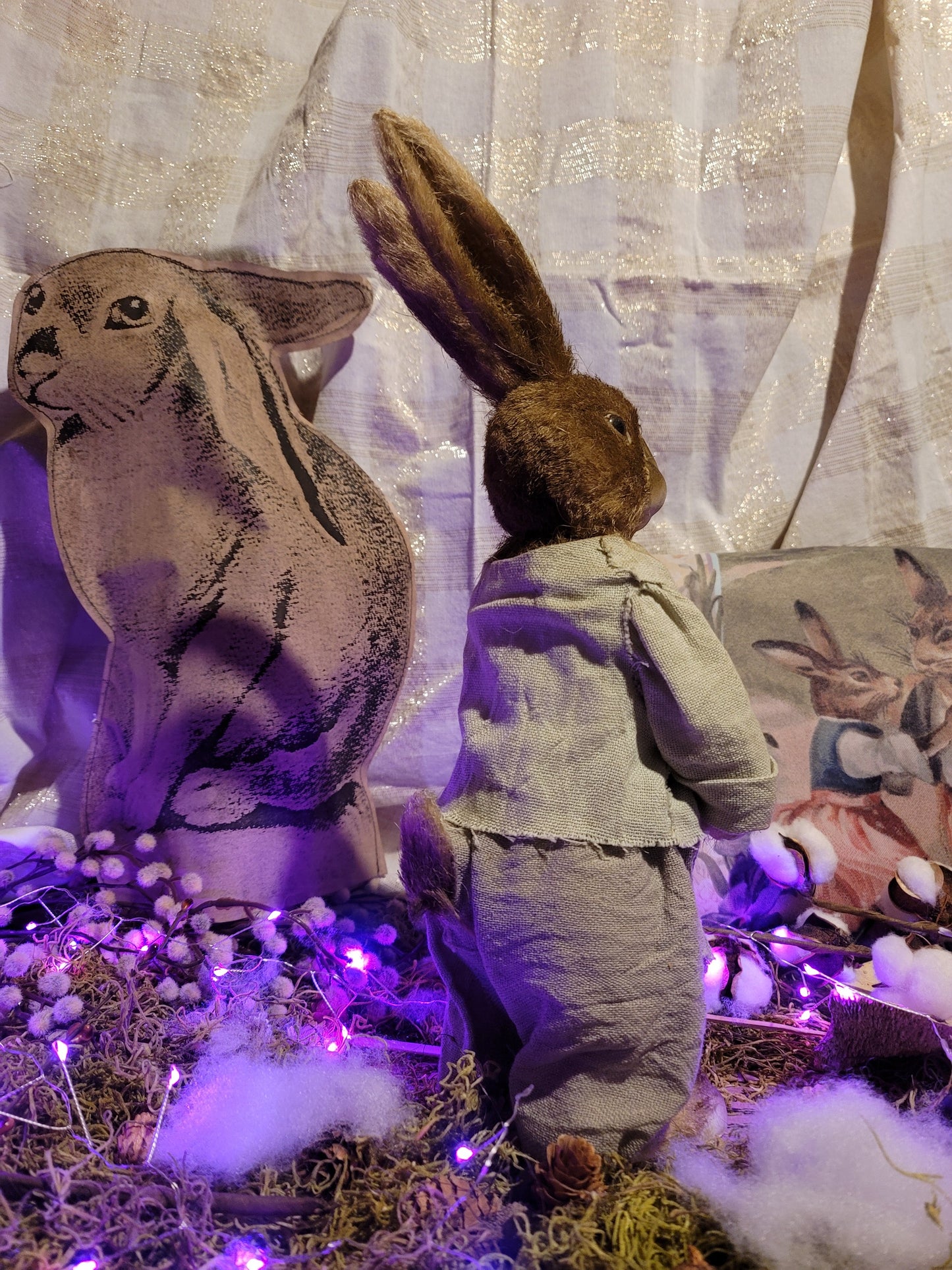 Primitive Style Easter Bunny Rabbit with Carrot Figurine