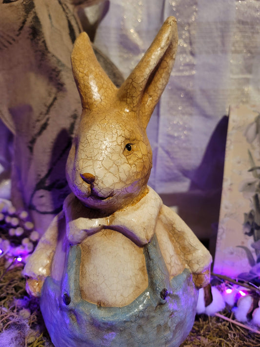 Victorian Easter Postcard Style Rabbit Figurine Pair