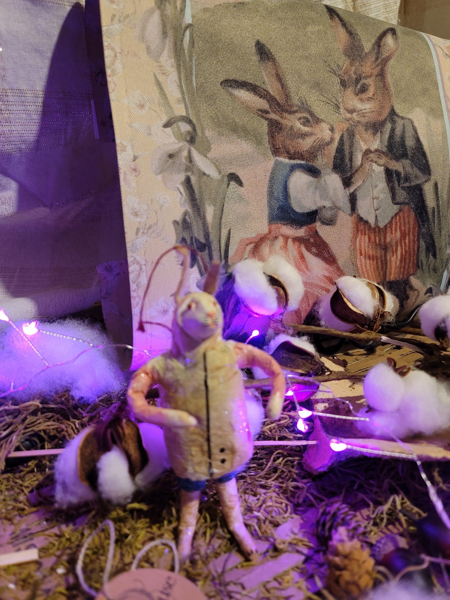 Vintage Victorian Style Primitive Easter Spun Cotton Bunny Rabbit Ornament