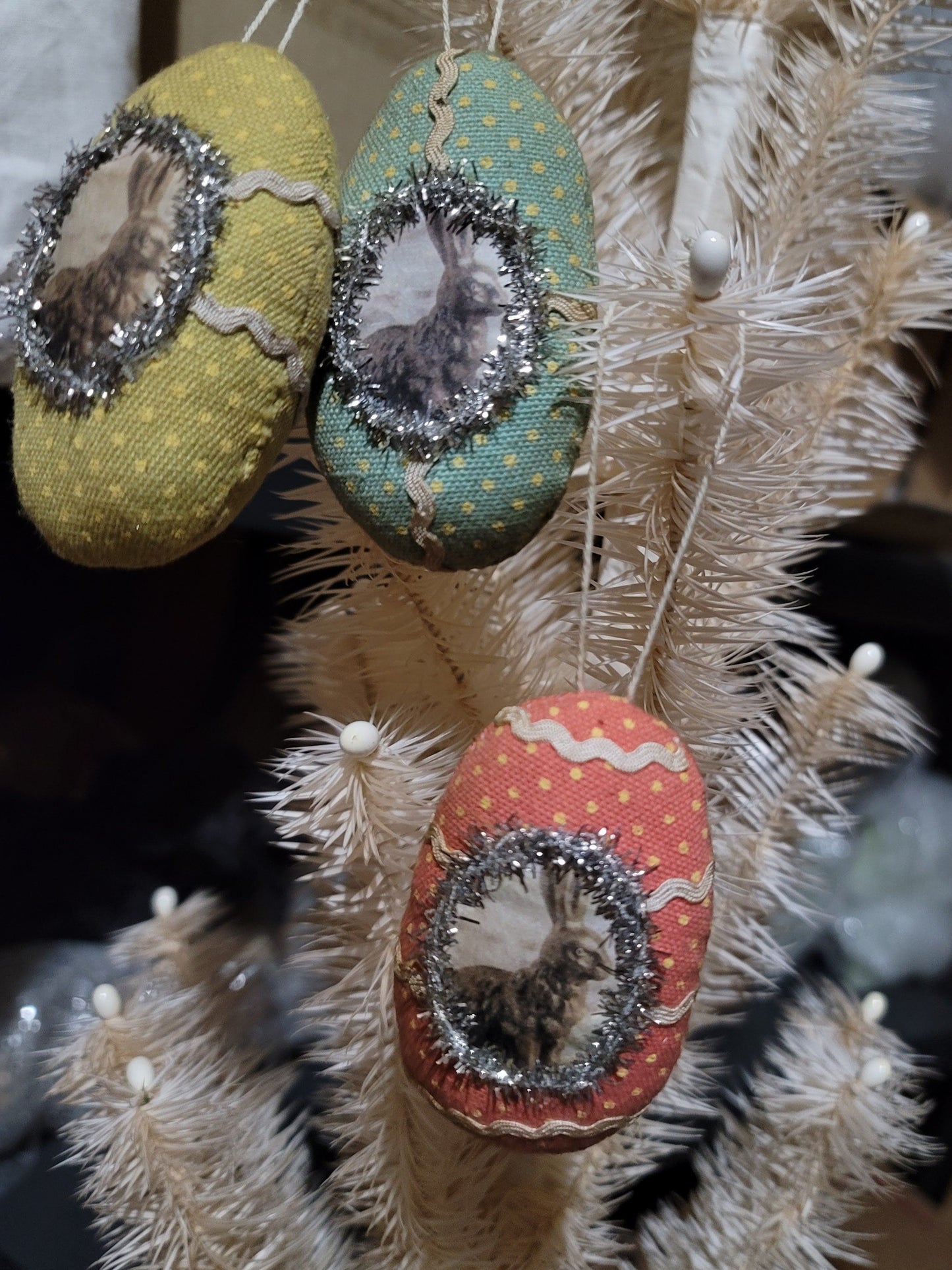 Primitive Easter Bunny Cloth Egg Ornaments Set