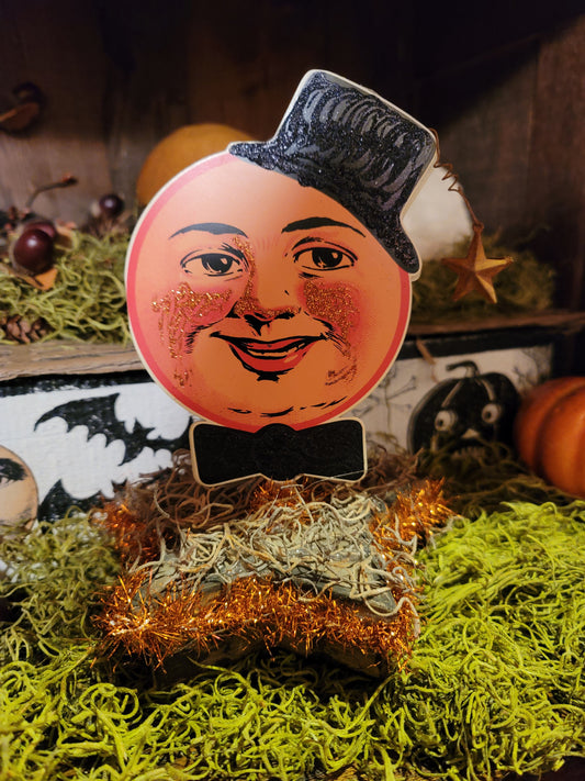 Vintage Halloween Style Man in the Moon Box Container with Tinsel
