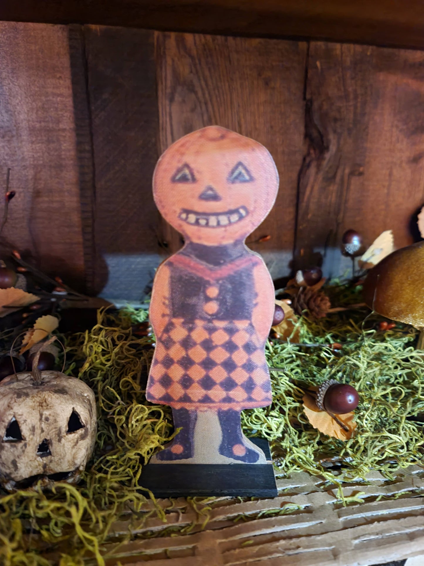 Vintage Halloween Style German Pumpkin Girl Dummy Board Figurine