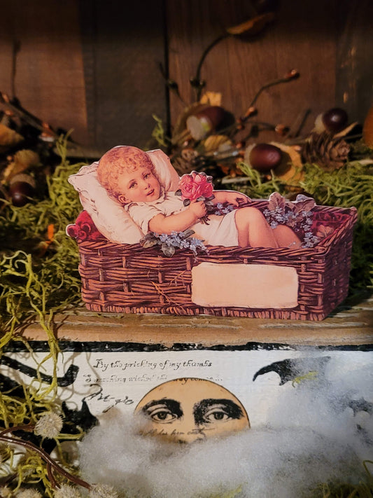 Vintage Victorian Style Baby Shower Favor Box with Baby