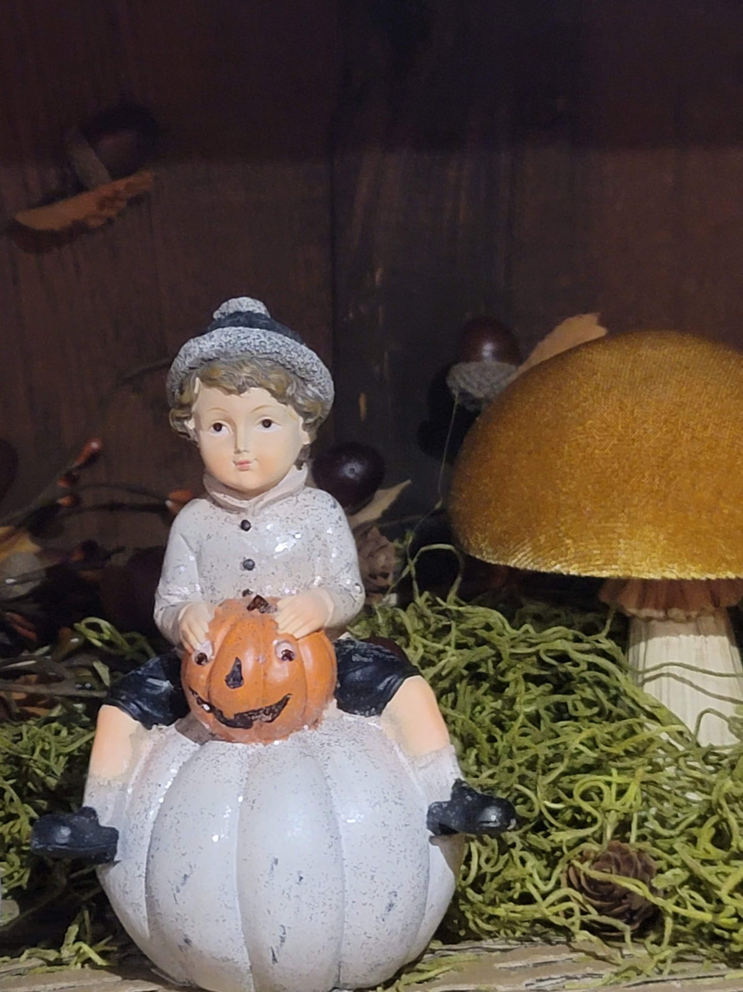 Vintage Halloween Style Pumpkin Boy and Witch Girl Trick or Treat Figurine Set