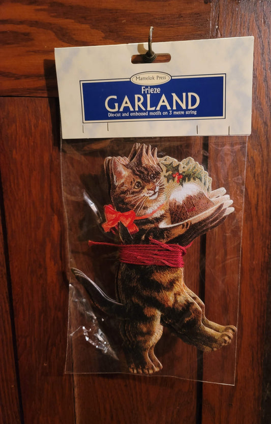 Vintage Victorian Style Christmas Cat with Pudding Garland Decoration