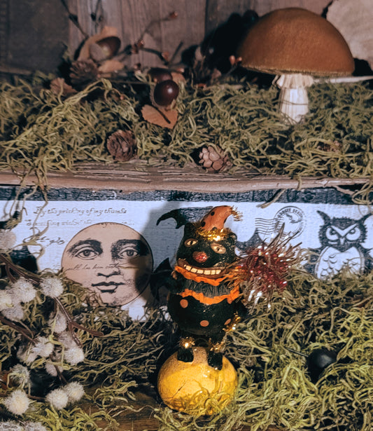 Vintage Halloween Black Cat Witch Trick or Treater with Wand