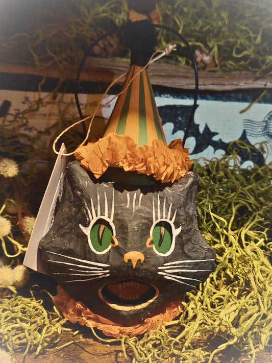 Vintage Halloween Style Bethany Lowe Black Cat Mini Bucket Ornament