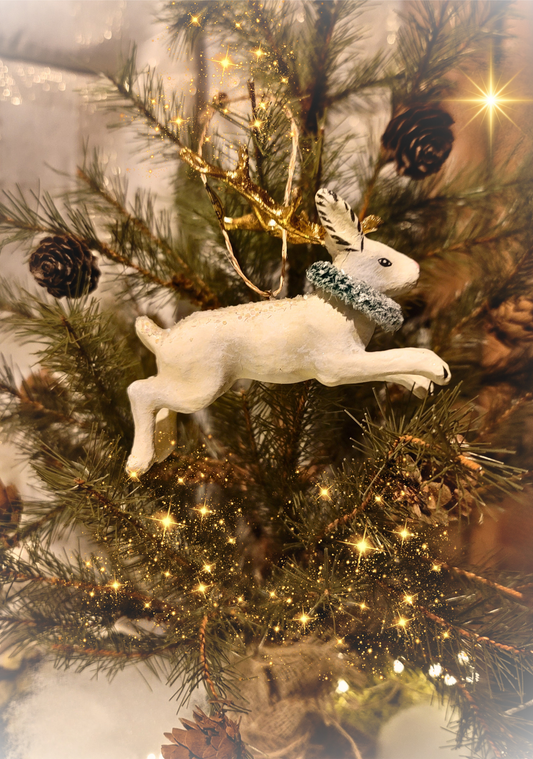 Whimsy Christmas Folk Art Jack a Lope Rabbit with Antlers Ornament