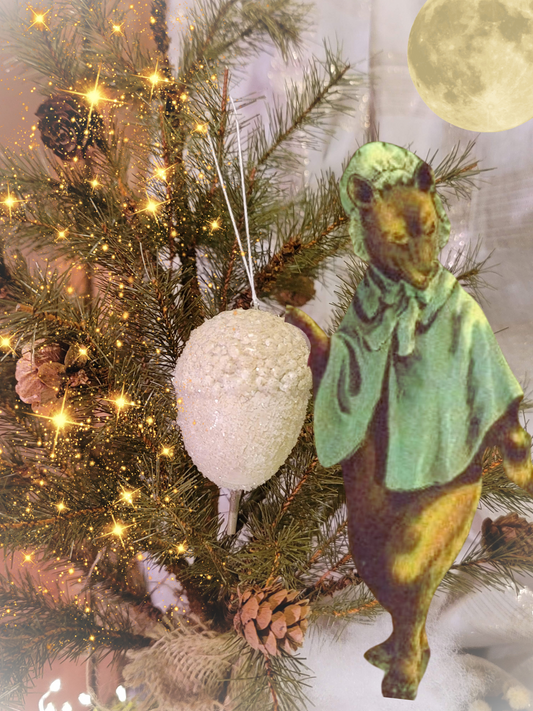 Vintage Victorian Style Antiqued Woodland Realm Glittered Acorn Ornament