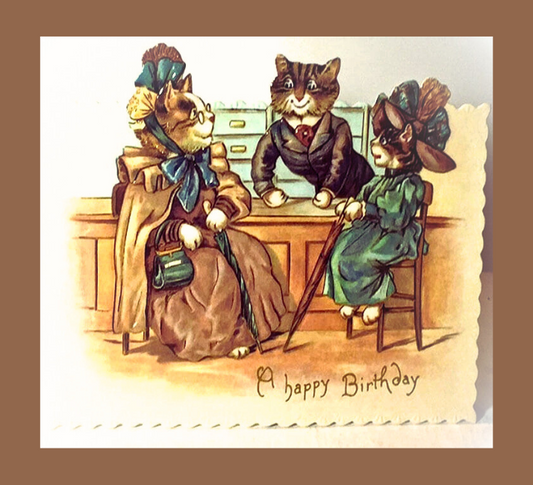 Vintage Victorian Style Standing Easel Happy Birthday Kitty Cats Card