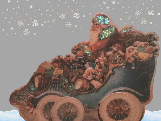 Vintage Victorian Style Santa in Car with Toys Easel Card