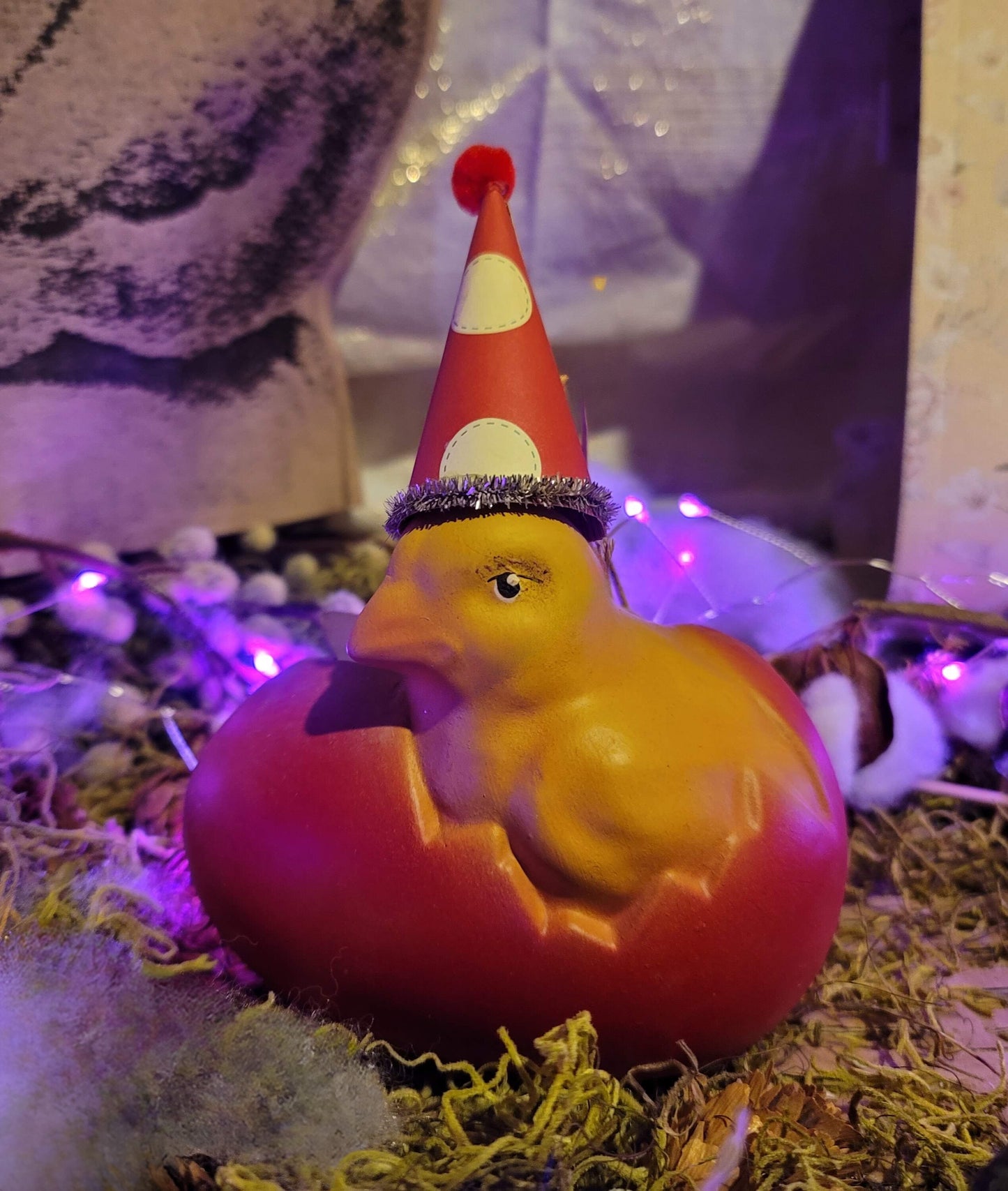 Vintage Easter Style Chalware Chick Clown in Spring Egg Figurine