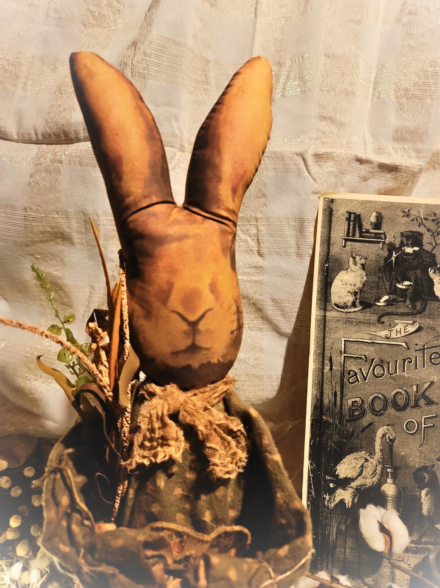 Primitive Vintage Style Stuffed Bunny Rabbit Figurine