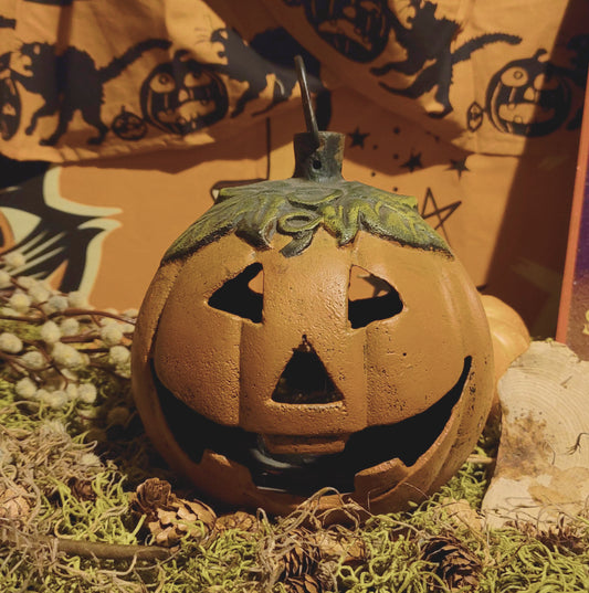 Vintage Halloween Metal Lighted Jack-O-Lantern