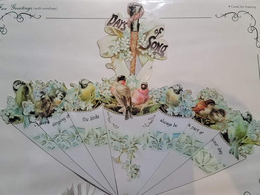 Vintage Victorian Style Umbrella Birds Fan Card