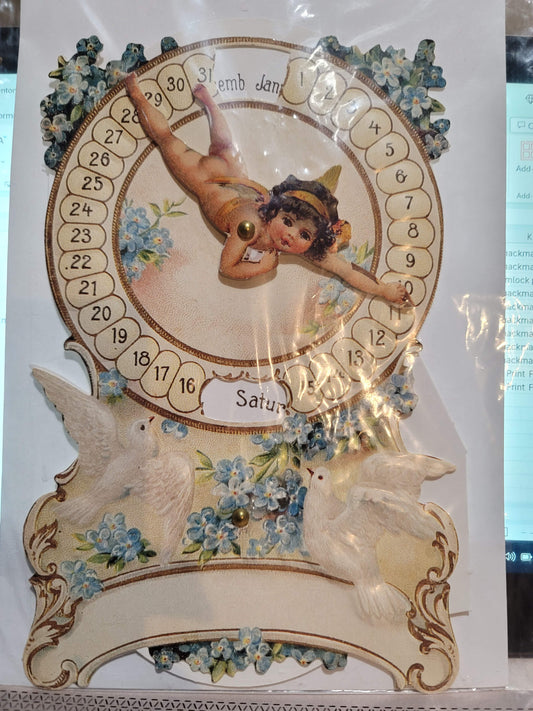 Vintage Victorian Style Cupid Cherub Angel Calandar Mechanical Card