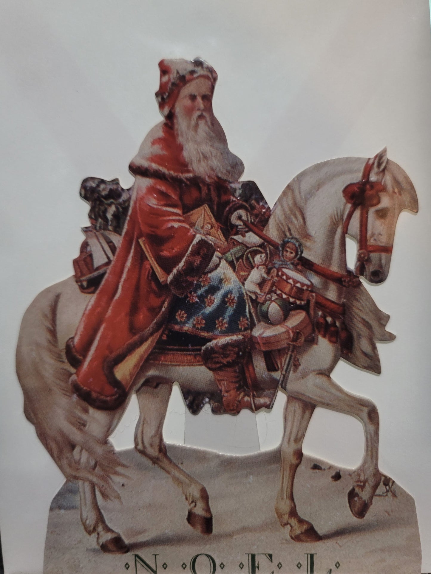 Vintage Victorian Style Equestrian Santa Father Christmas Riding Horse Standing Easel  Card