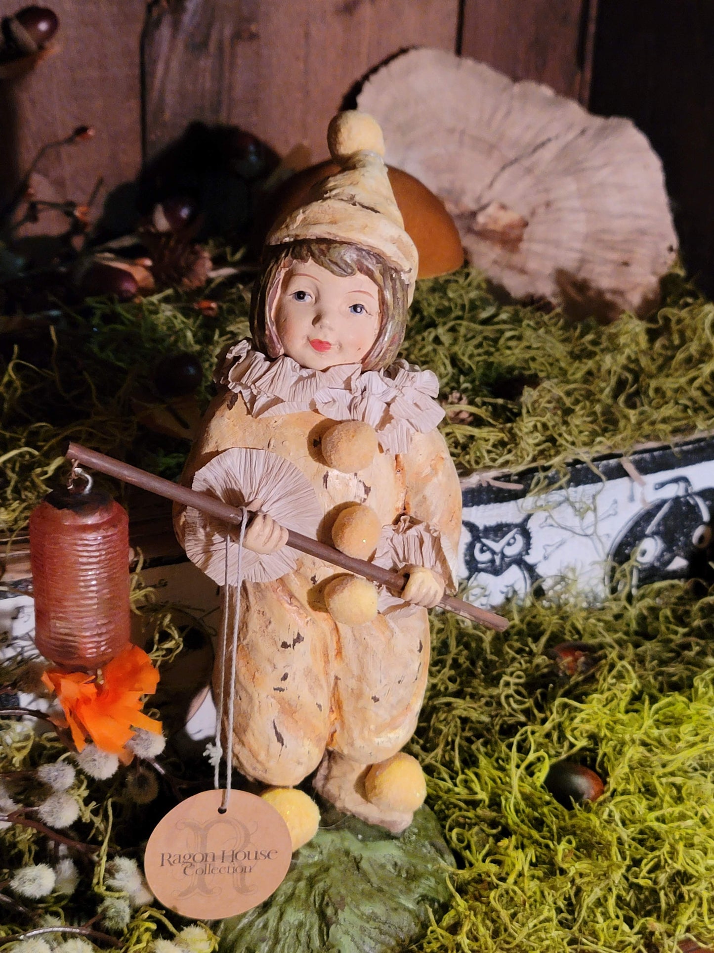 Vintage Halloween Style Trick or Treat Clown Girl with Lantern Figurine