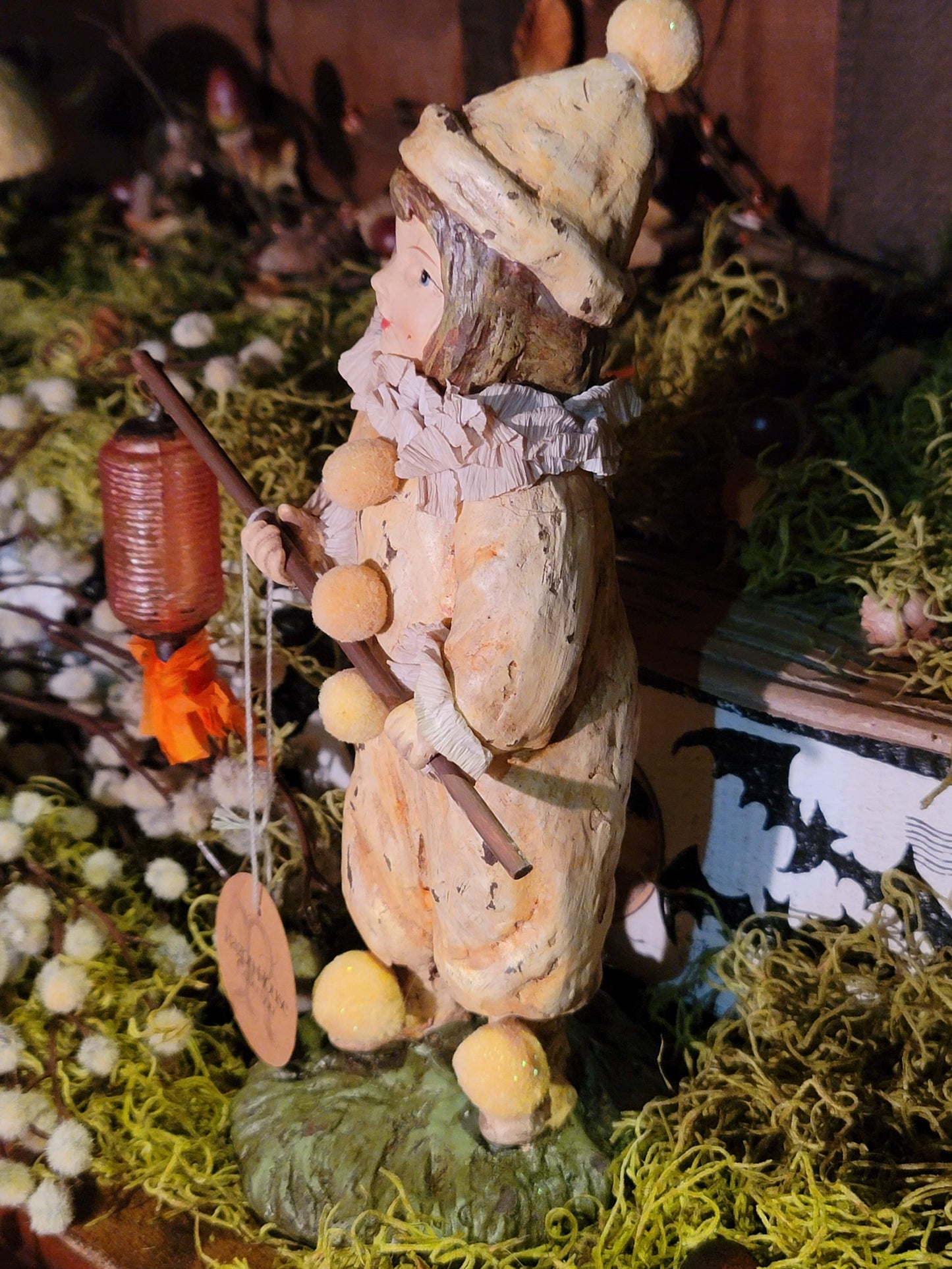 Vintage Halloween Style Trick or Treat Clown Girl with Lantern Figurine