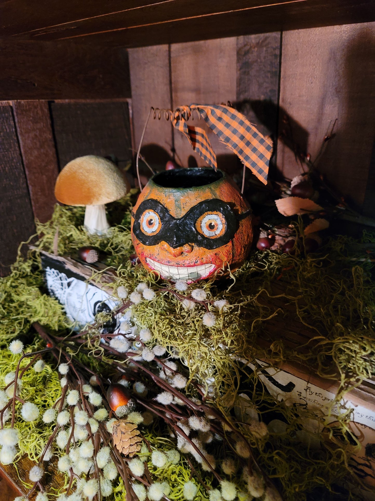 Vintage Halloween Style Pumpkin Flying Ace Candy Bucket