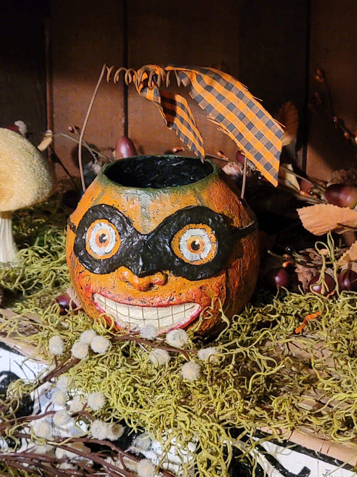 Vintage Halloween Style Pumpkin Flying Ace Candy Bucket