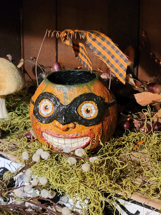 Vintage Halloween Style Pumpkin Flying Ace Candy Bucket