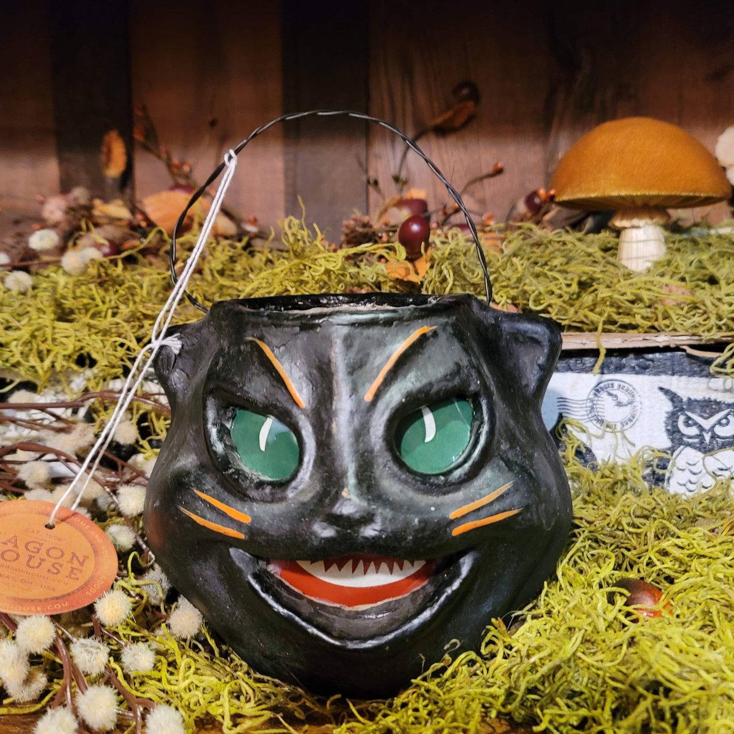 Vintage Halloween Style Black Cat Candy Bucket